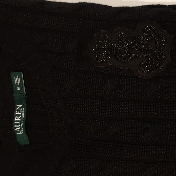 Women's Lauren Ralph Lauren Cable Knit Sweater Size M With Black Embellished - Picture 10 of 10